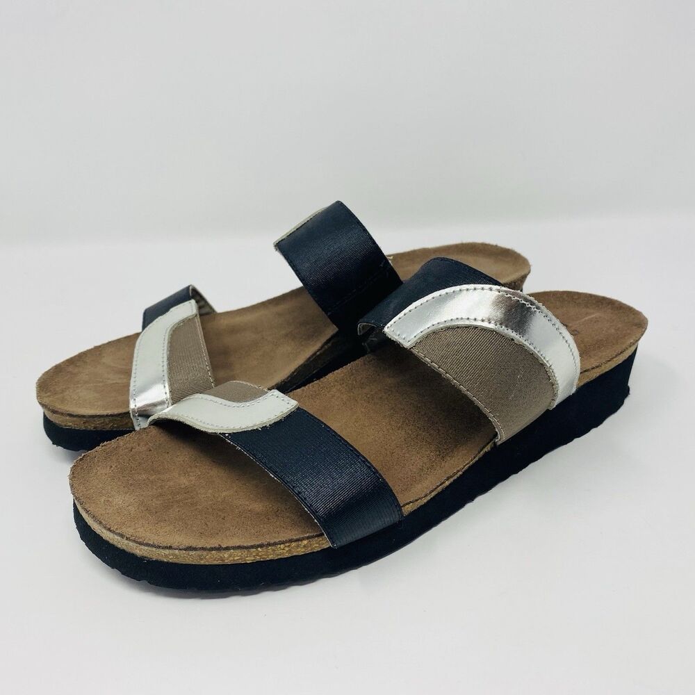 NAOT Frankie Leather Mixed Media Boho Slide Sandal 7 US / 38 EU Minimalist Beach